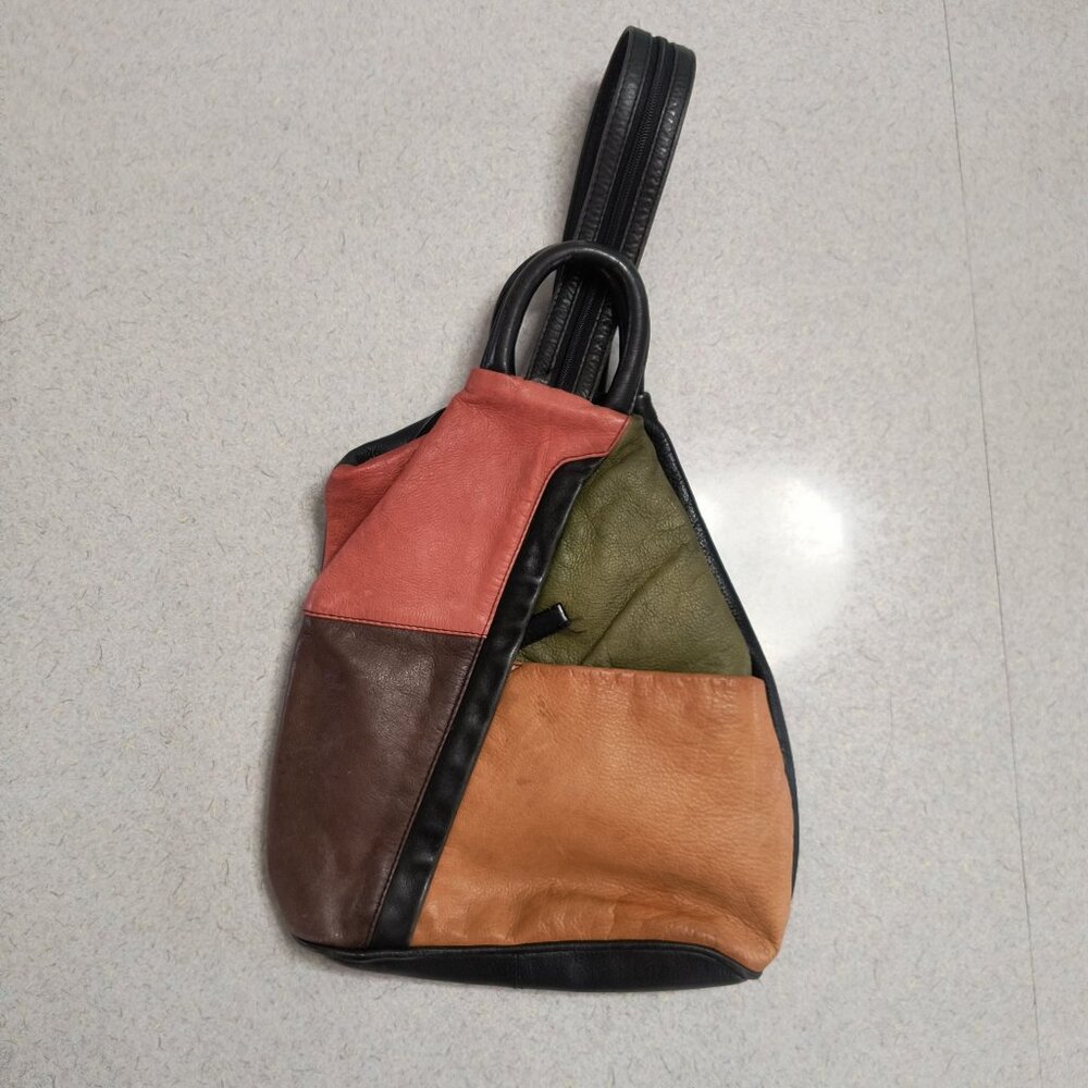 Vintage Leather Patchwork color block knapsack/backpack